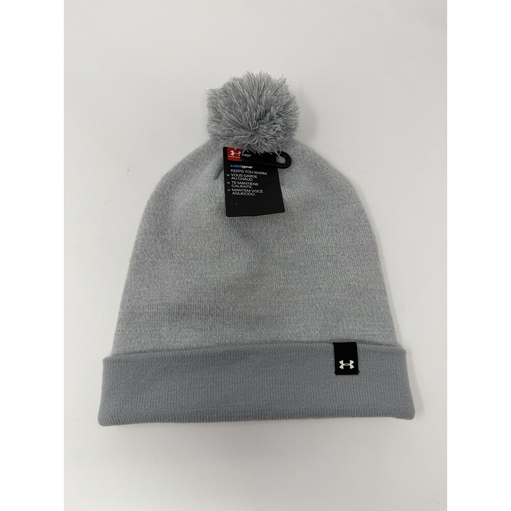 Under Armour Women's Winter Hat Beanie with Pom -Light Grey, Logo, One Size, NWT